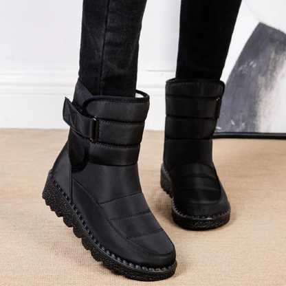 Gewatteerde snowboots voor dames met klittenband en pluche voering