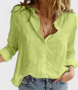 Linnen blouse dames met knoopsluiting en reverskraag - foto 7