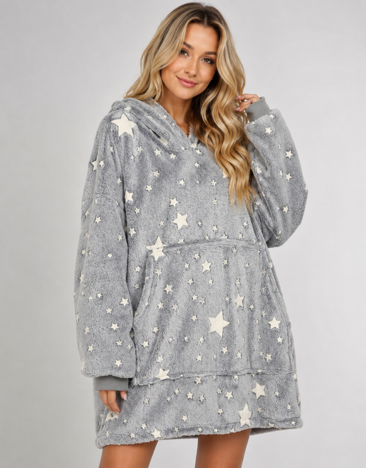 Grijze oversized hoodie deken vol sterren die in het donker oplichten