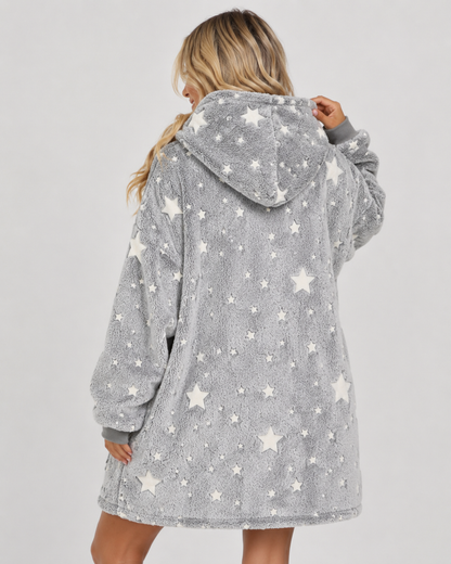 Grijze oversized hoodie deken vol sterren die in het donker oplichten