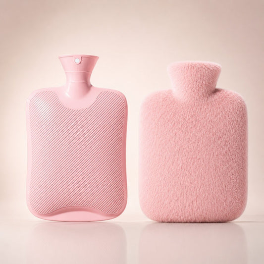 Grote warmwaterkruik van 2 liter met langharige pluchen hoes - roze