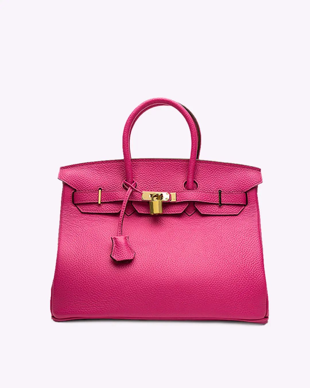Handtas voor dames met twee ronde handgrepen, klep met draaisluiting en hangslotje - fuchsia