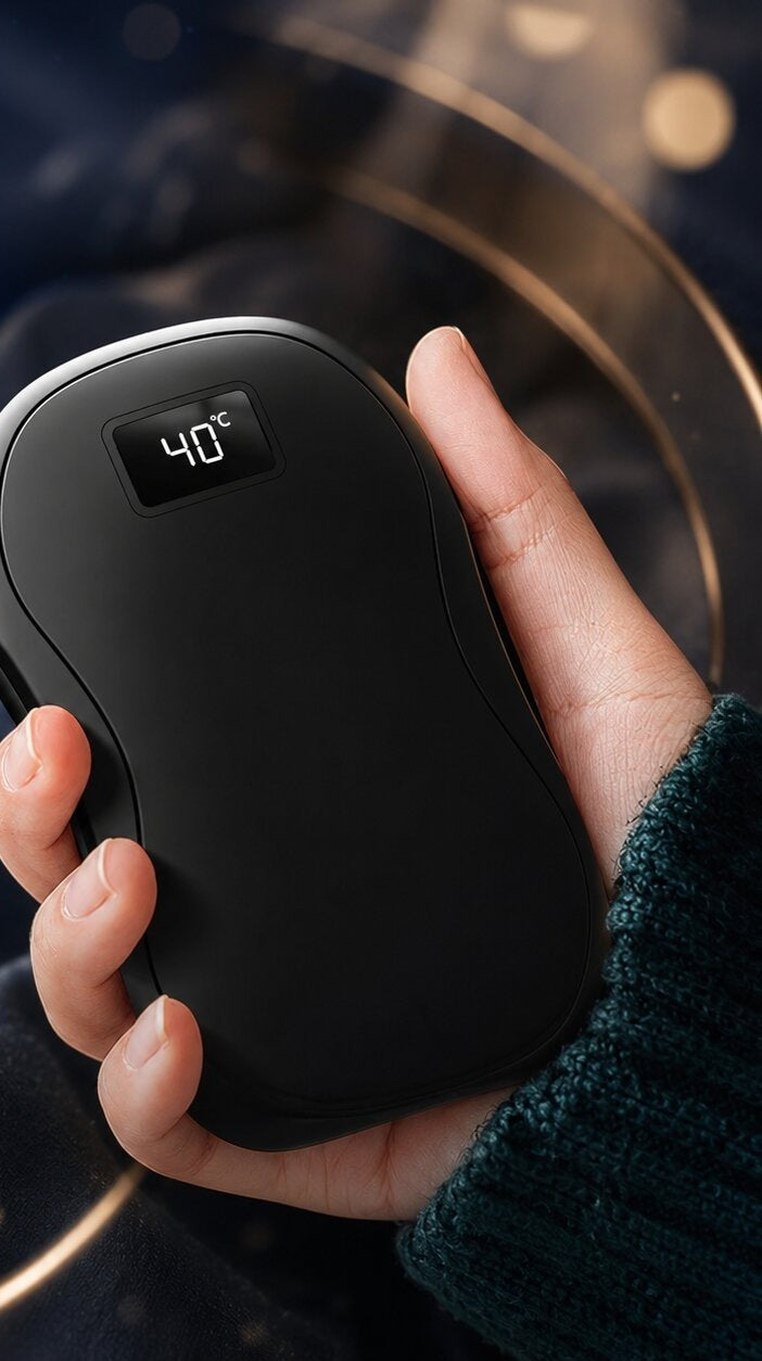 Twee oplaadbare handwarmers die met een magneet aan elkaar klikken, met display - beeld 3