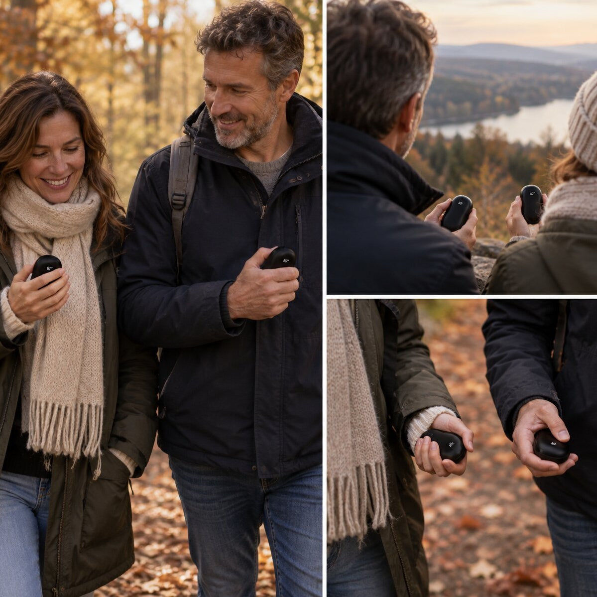 Twee oplaadbare handwarmers die met een magneet aan elkaar klikken, met display - beeld 4