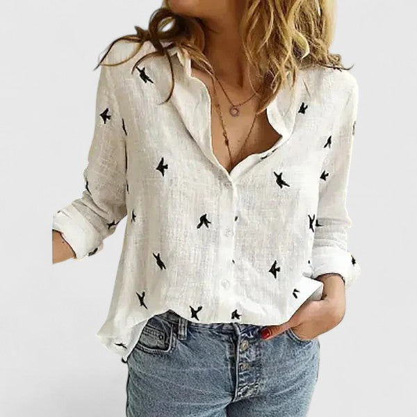Linnen blouse dames met knoopsluiting en reverskraag - foto 9