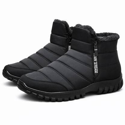Gevoerde heren snowboots met rits opzij en grove profielzool - zwart