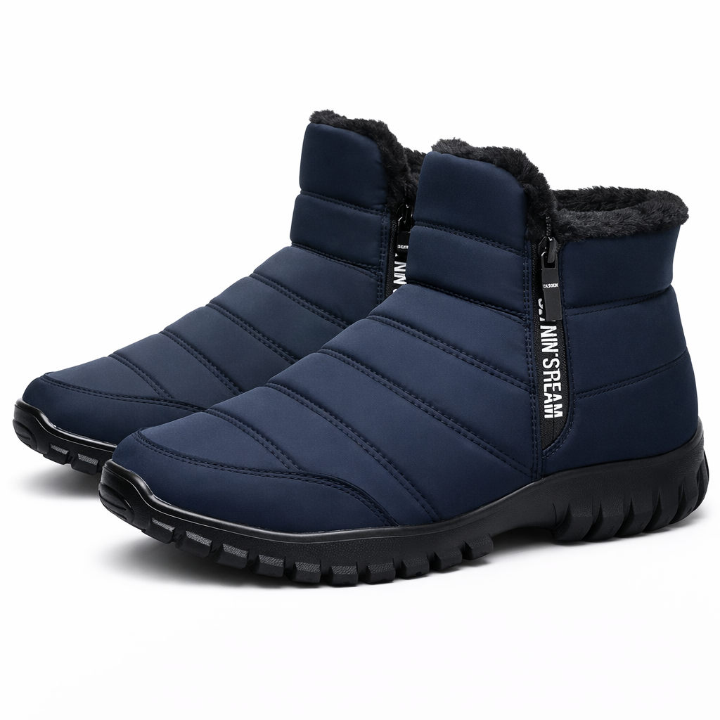 Gevoerde heren snowboots met rits opzij en grove profielzool - blauw