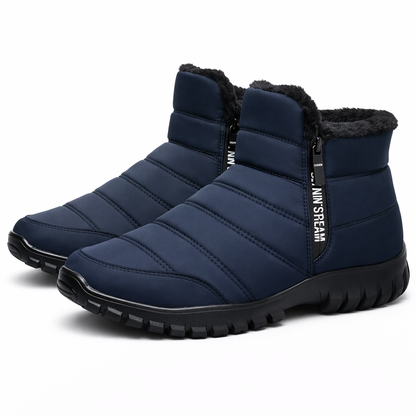Gevoerde heren snowboots met rits opzij en grove profielzool - blauw