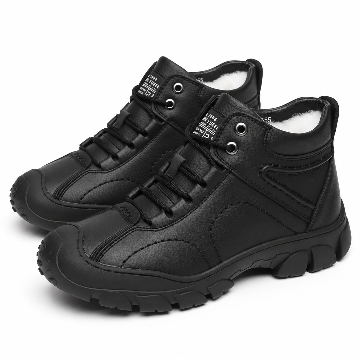 Heren winterboots met rubberen stootrand over de neus en pluche voering - zwart