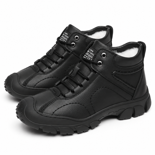 Heren winterboots met rubberen stootrand over de neus en pluche voering - zwart