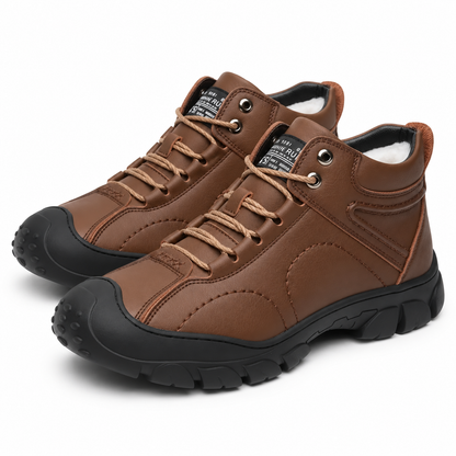 Heren winterboots met rubberen stootrand over de neus en pluche voering - bruin