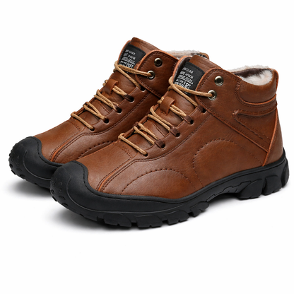 Hoge heren winterschoenen in leerlook met gewatteerde rand en grove zool - bruin