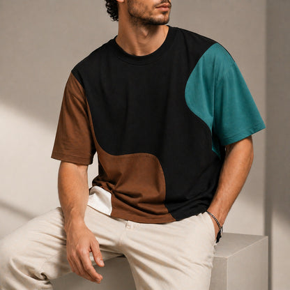 Heren T-shirt met ronde hals en golvende kleurvlakken - beeld 2