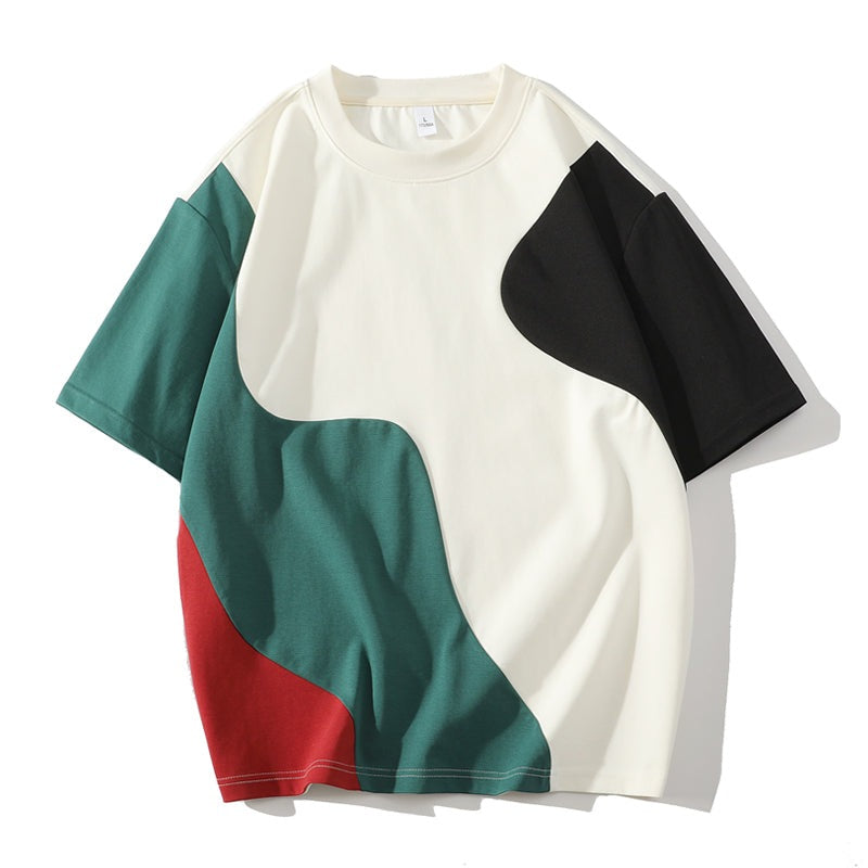 Heren T-shirt met ronde hals en golvende kleurvlakken - ecru