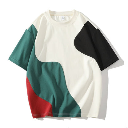 Heren T-shirt met ronde hals en golvende kleurvlakken - ecru