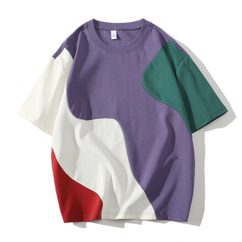 Heren T-shirt met ronde hals en golvende kleurvlakken - paars