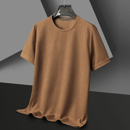Heren T-shirt met wafelstructuur en ronde hals - camel