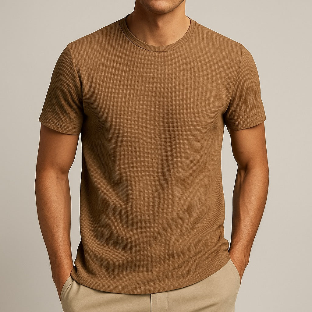 Heren T-shirt met wafelstructuur en ronde hals - beeld 2