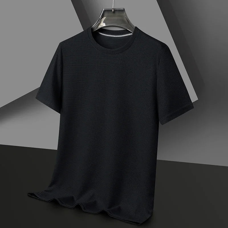 Heren T-shirt met wafelstructuur en ronde hals - zwart