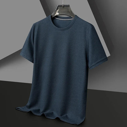 Heren T-shirt met wafelstructuur en ronde hals - marineblauw