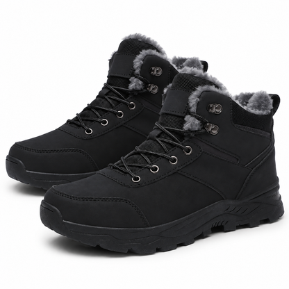 Heren winterwandelschoenen met fleecekraag, gewatteerde tong en grove zool - zwart