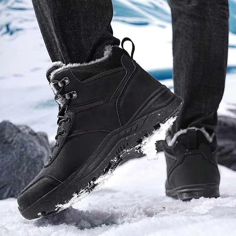 Heren winterwandelschoenen met fleecekraag, gewatteerde tong en grove zool