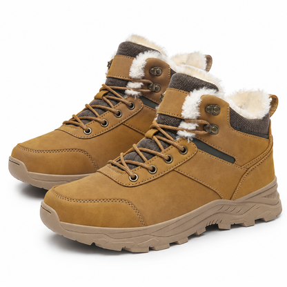 Heren winterwandelschoenen met fleecekraag, gewatteerde tong en grove zool - camel