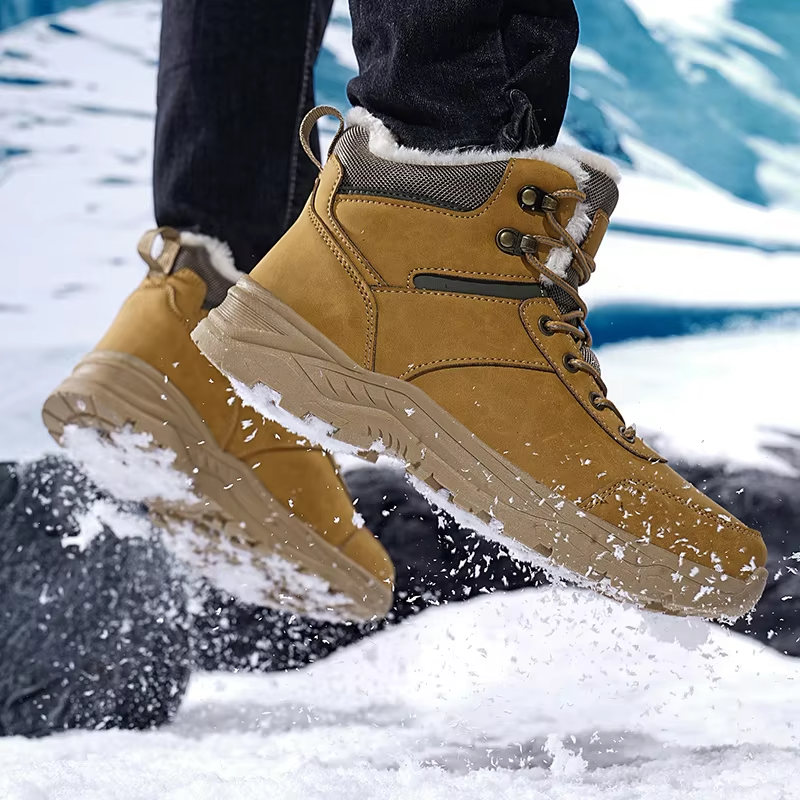 Heren winterwandelschoenen met fleecekraag, gewatteerde tong en grove zool