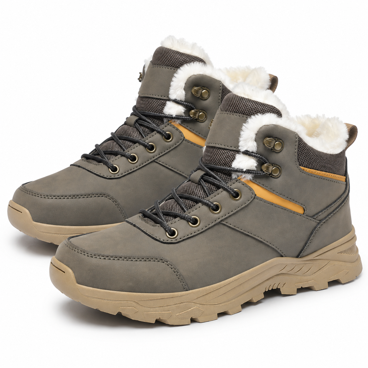 Heren winterwandelschoenen met fleecekraag, gewatteerde tong en grove zool - grijsgroen