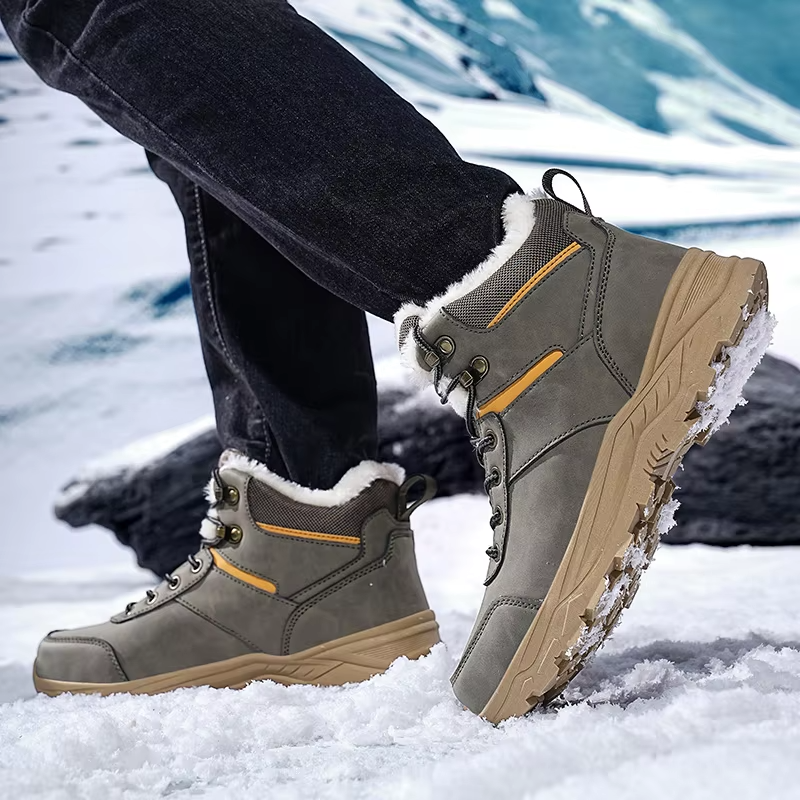 Heren winterwandelschoenen met fleecekraag, gewatteerde tong en grove zool