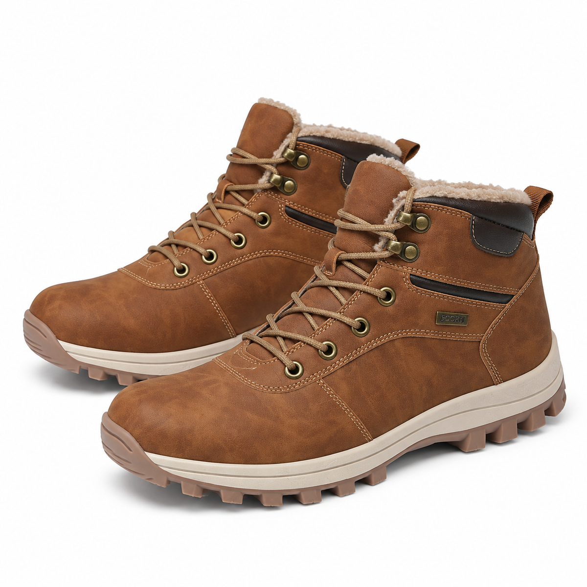 Heren winterboots in suède look met gewatteerde rand en profielzool - bruin