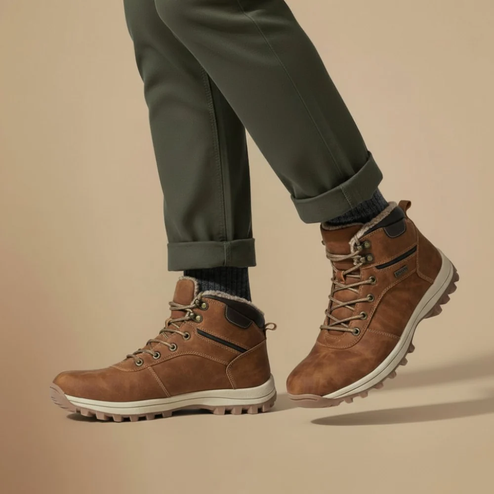 Heren winterboots in suède look met gewatteerde rand en profielzool