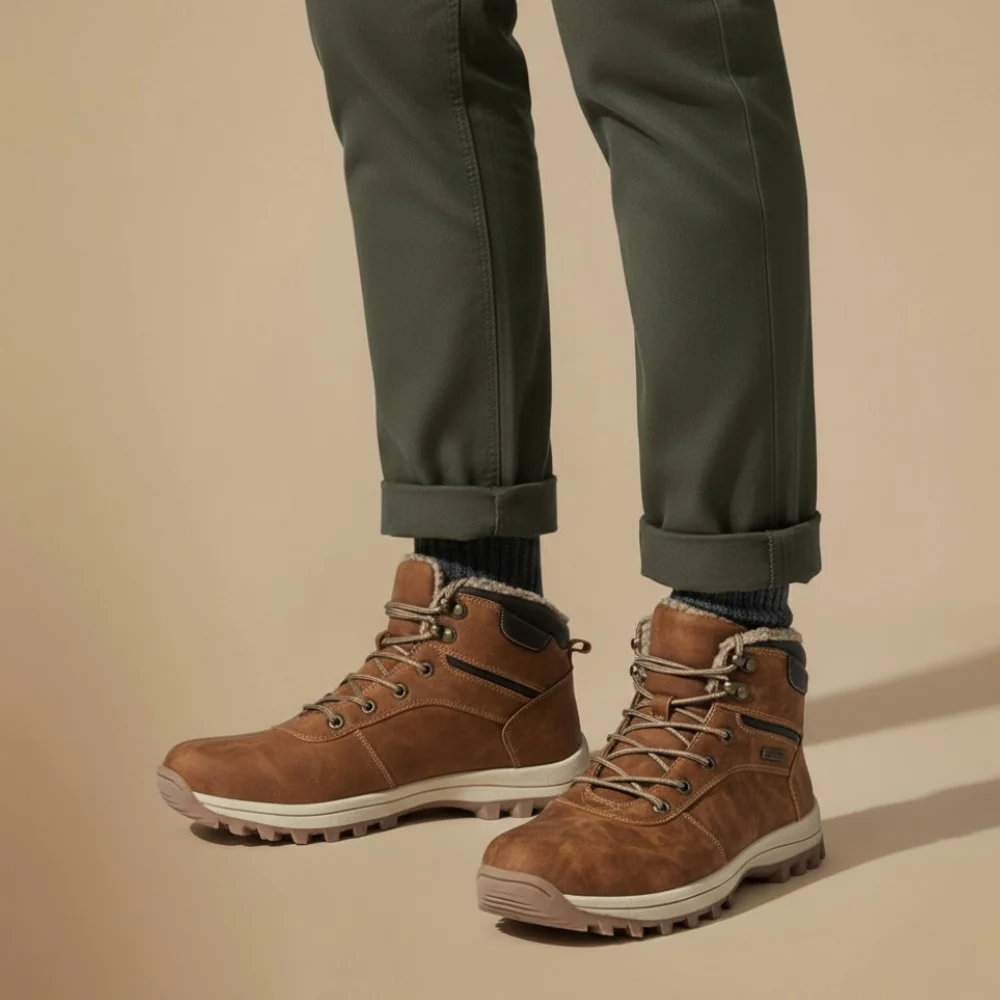 Heren winterboots in suède look met gewatteerde rand en profielzool