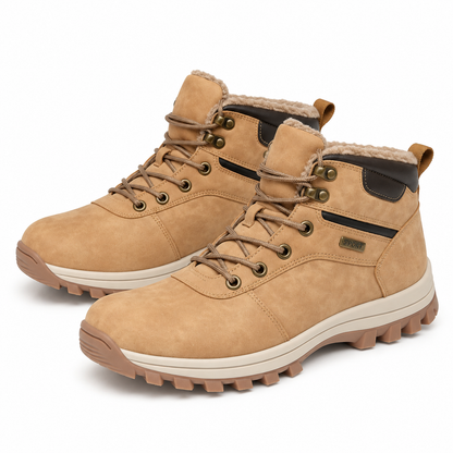 Heren winterboots in suède look met gewatteerde rand en profielzool - zand
