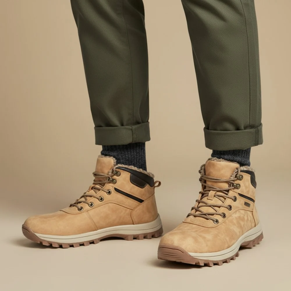 Heren winterboots in suède look met gewatteerde rand en profielzool