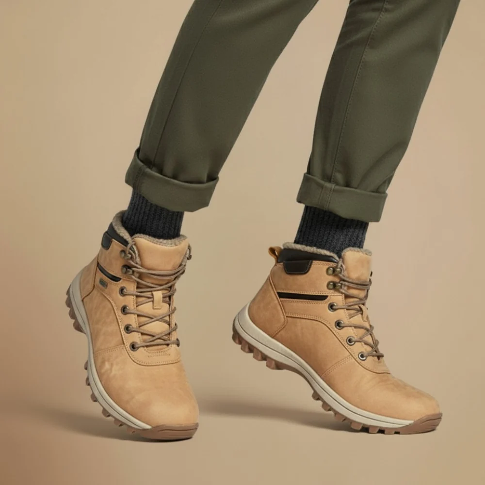 Heren winterboots in suède look met gewatteerde rand en profielzool