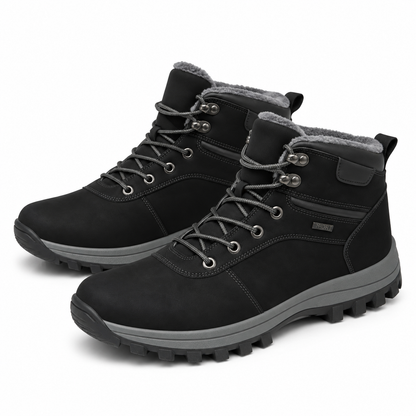 Heren winterboots in suède look met gewatteerde rand en profielzool - zwart