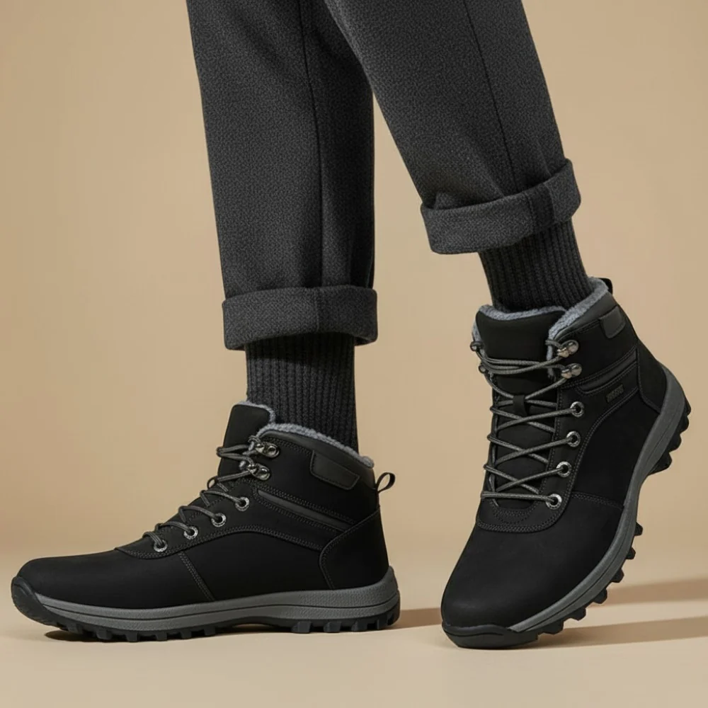 Heren winterboots in suède look met gewatteerde rand en profielzool