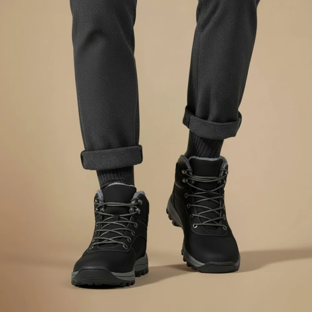 Heren winterboots in suède look met gewatteerde rand en profielzool