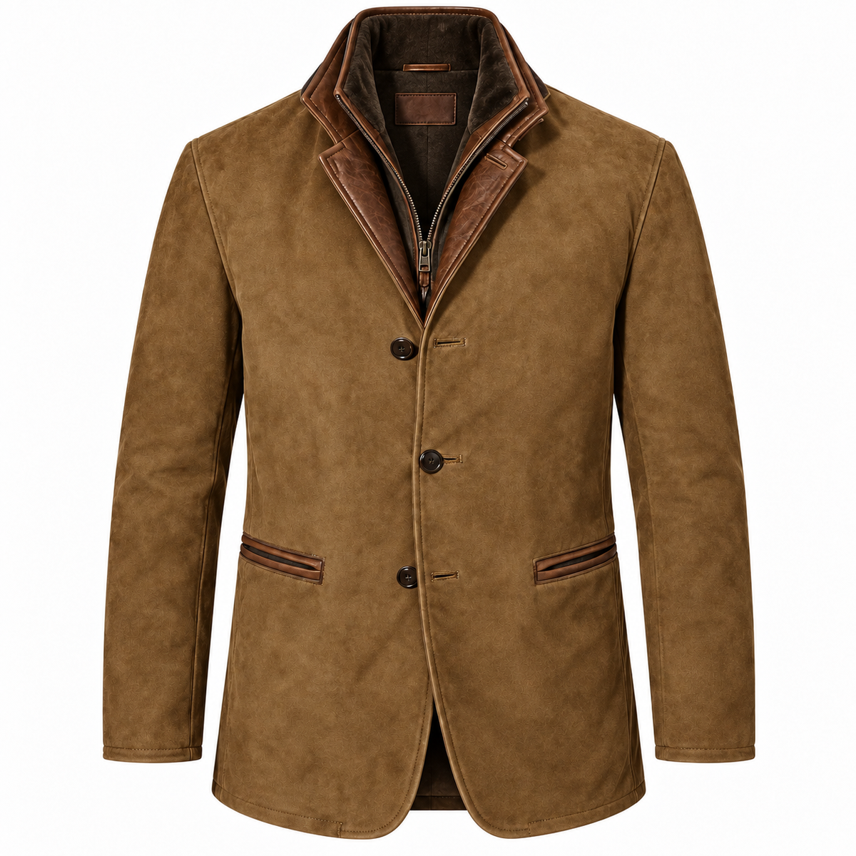 Herenblazer in suède look met dubbele kraag en ritsinzet - cognac