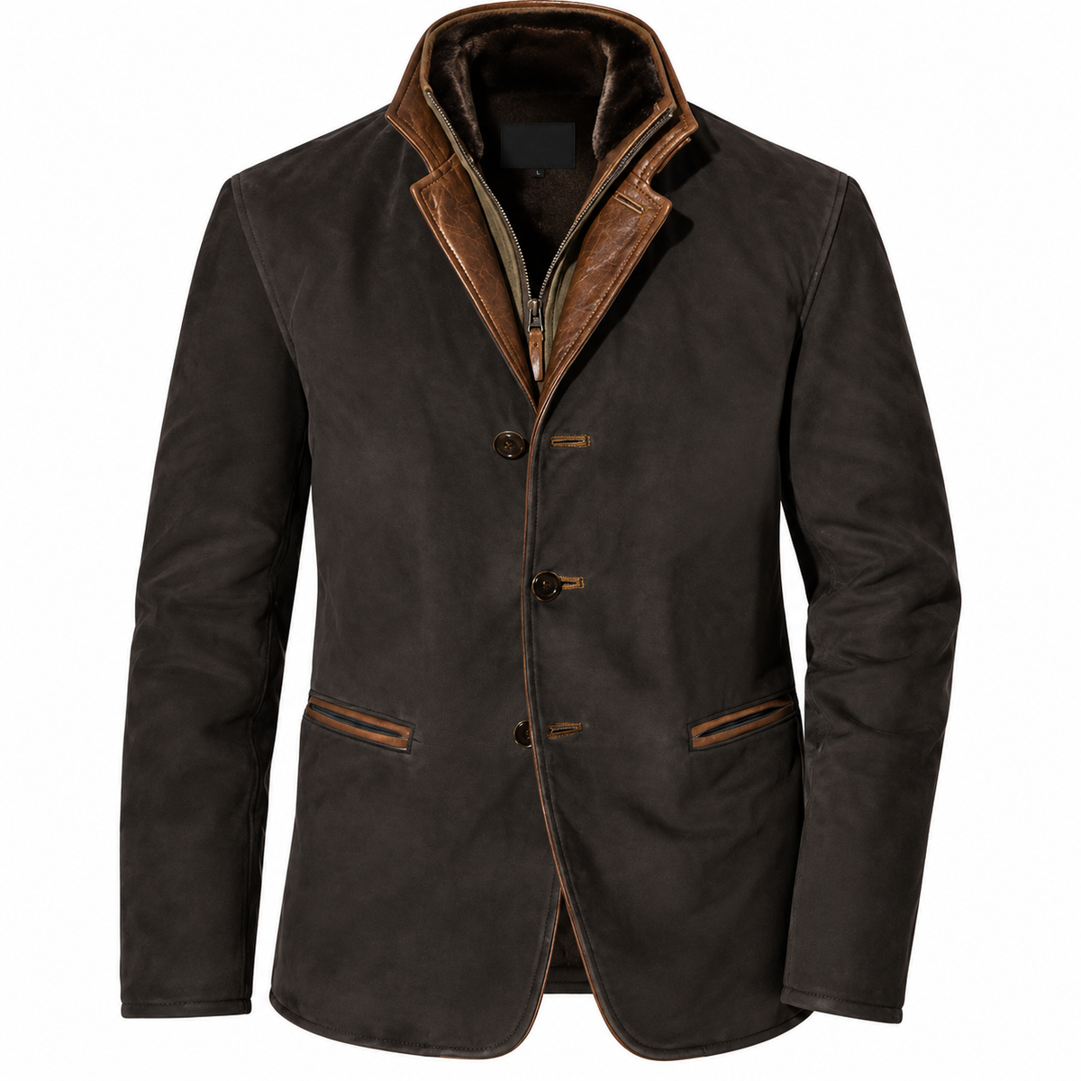 Herenblazer in suède look met dubbele kraag en ritsinzet - zwart