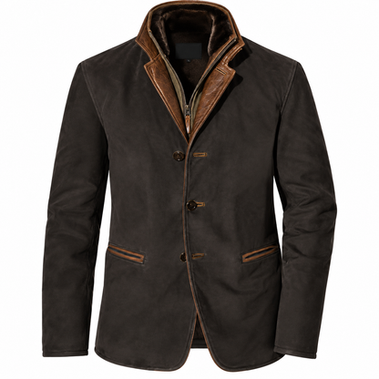 Herenblazer in suède look met dubbele kraag en ritsinzet - zwart