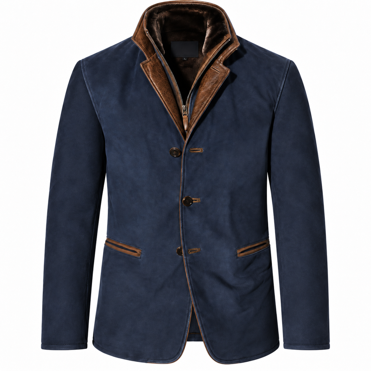 Herenblazer in suède look met dubbele kraag en ritsinzet - marineblauw