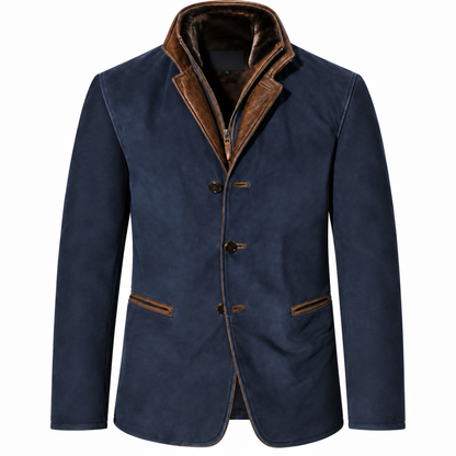 Herenblazer in suède look met dubbele kraag en ritsinzet - marineblauw