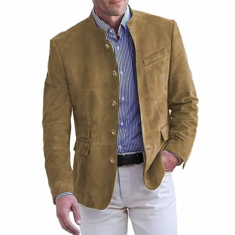 Herenblazer in suède look met opstaande kraag en vijf knopen - camel