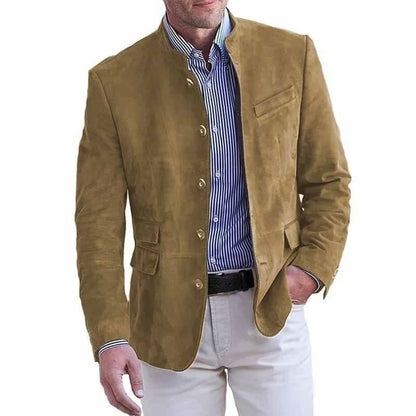 Herenblazer in suède look met opstaande kraag en vijf knopen - camel