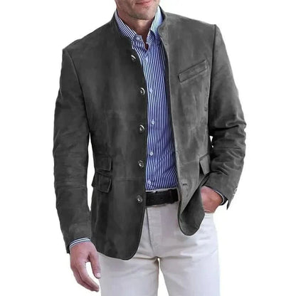 Herenblazer in suède look met opstaande kraag en vijf knopen - grijs