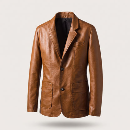 Herencolbert in leerlook met twee knopen en opgestikte zakken - cognac