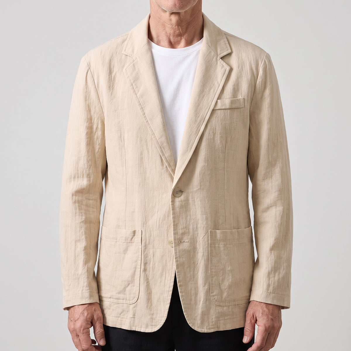 Herencolbert in linnenlook met opgestikte zakken en twee knopen - beige