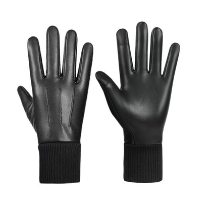 Herenhandschoenen van PU-leer met gebreide manchet en polsbandje